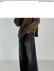 Washed Straight-Cut Loose Jeans