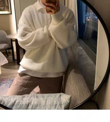 Long-Sleeve Plain Polo-Neck Sweater