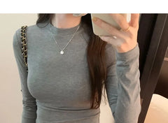 Long-Sleeve High Neck Plain Tee
