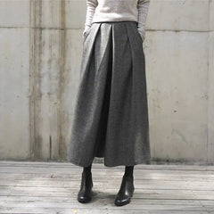 Mid Rise Plain Cropped Wide Leg Pants