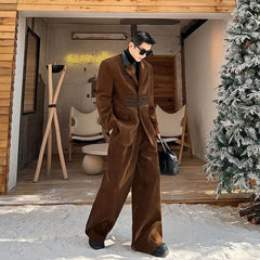 Set: Square Neck Knot Button Blazer + Mid Rise Plain Wide Leg Pants