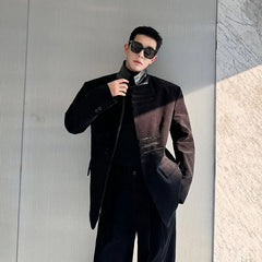 Set: Square Neck Knot Button Blazer + Mid Rise Plain Wide Leg Pants