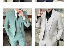 Set: V-Neck Plain Button-Up Vest + One-Buttoned Blazer + High Waist Straight Leg Dress Pants