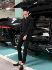 Long-Sleeve Plain Button-Up Shirt