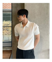 Short-Sleeve Plain Knit Polo Top