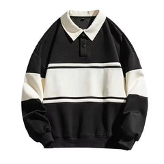 Long-Sleeve Striped Polo-Neck Sweatshirt