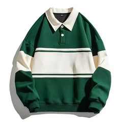 Long-Sleeve Striped Polo-Neck Sweatshirt