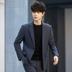 Set: Plain Single-Button Blazer + Mid Rise Tapered Dress Pants