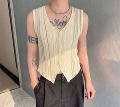 V-Neck Ribbed Button Knit Tank Top