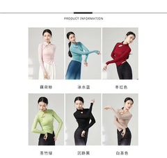 Long-Sleeve Mock Neck Plain Asymmetrical Dance Top