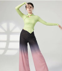 Long-Sleeve Mock Neck Plain Asymmetrical Dance Top