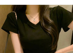 Short-Sleeve V-Neck Plain T-Shirt