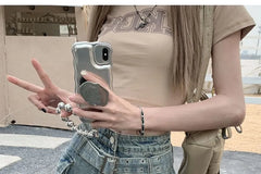 High Waist Belted Washed Denim Mini Pencil Skirt