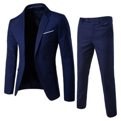 Set: Lapel Collar Contrast Trim One-Buttoned Blazer + Mid Rise Straight Leg Dress Pants