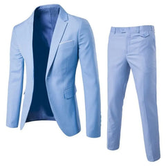 Set: Lapel Collar Contrast Trim One-Buttoned Blazer + Mid Rise Straight Leg Dress Pants