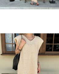 Sleeveless V-Neck Knit Midi Sheath Dress