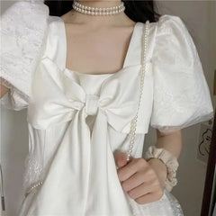 Puff-Sleeve Square-Neck Mini A-Line Lace Dress