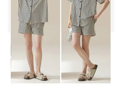 Couple Matching Loungewear Set : Striped Short-Sleeve Shirt & Shorts