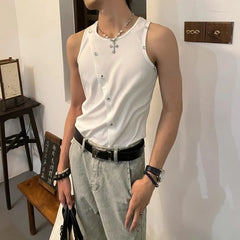 Round Neck Plain Panel Button Tank Top