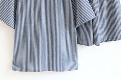 Pajama Set: Short-Sleeve Striped Wrap Top + Shorts