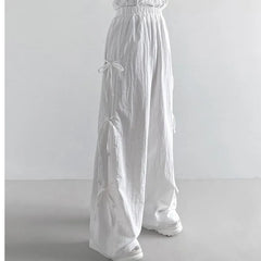 Elastic Waist Plain Tie Side Wide Leg Pants