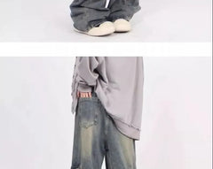 Mid Waist Washed Baggy Cargo Jeans