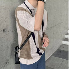 Short-Sleeve Striped Knit Polo Shirt