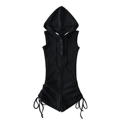 Sleeveless Hooded Plain Romper