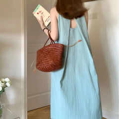 Sleeveless Plain Open Back Maxi Sundress
