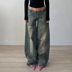 Low Waist Washed Loose-Fit Wide-Leg Jeans