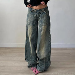 Low Waist Washed Loose-Fit Wide-Leg Jeans