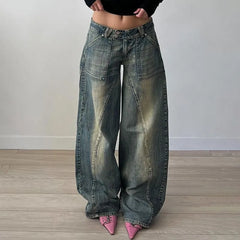 Low Waist Washed Loose-Fit Wide-Leg Jeans