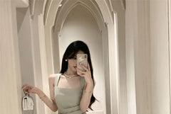 Sleeveless Square Neck Plain Slit Midi Sheath Dress