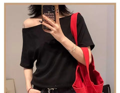 Short-Sleeve Off Shoulder Plain Top