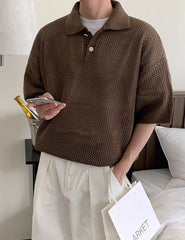 Short-Sleeve Plain Knit Polo Shirt