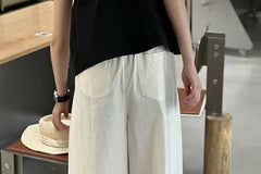 High Waist Plain Cropped Wide Leg Pants