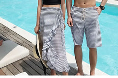 Couple Matching Crop Tankini Top / Cover Up Skirt / Swim Shorts / Set (Various Designs)