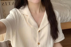 Pajama Set: Short-Sleeve Plain Shirt + Shorts