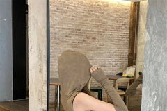 Plain Cutout Hooded Slim Fit Crop Tank Top / High Waist Faux Leather Mini Pencil Cargo Skirt / Long Gloves / Set