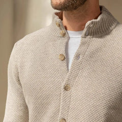 Mock Neck Button-Up Plain Cardigan