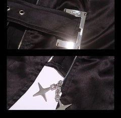 Long-Sleeve Plain Asymmetrical Belted Zip Slim Fit Shirt