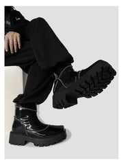 Platform Square Toe Plain Zipped Genuine Leather Short Boots