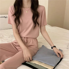 Short-Sleeve Plain Pajama Set