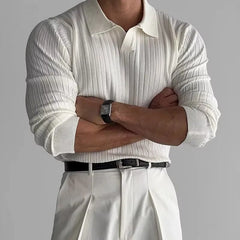 Long Sleeve Open Placket Plain Knit Polo Top