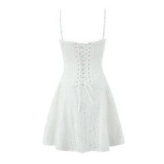 Spaghetti Strap Eyelet Lace Mini A-Line Dress