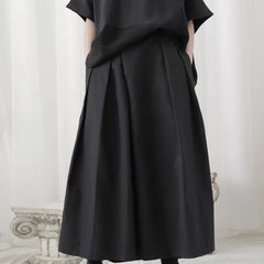 Mid Rise Plain Pleated Cropped Wide Leg Pants