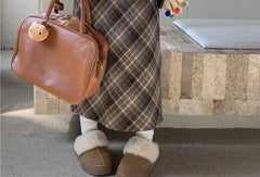 V-Neck Plain Cardigan / Single-Breasted Blazer / High Rise Plaid Maxi Pencil Skirt