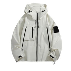 Stand Collar Drawstring Hooded Zip Windbreaker