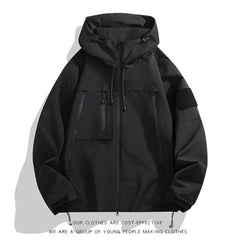 Stand Collar Drawstring Hooded Zip Windbreaker