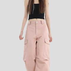 High Waist Plain Wide Leg Cargo Pants